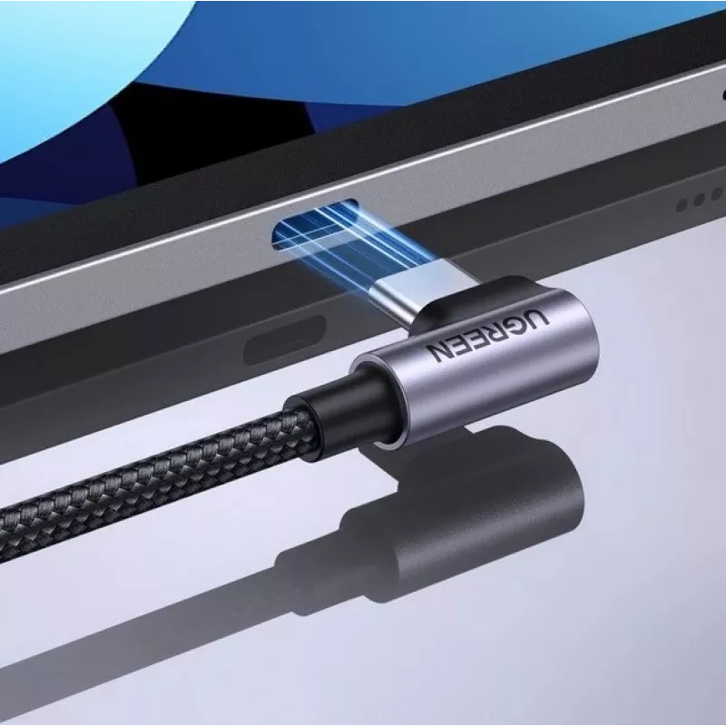 Ugreen USB-C (suora) / USB-C (kulma) PD QC 60W 3A 0,5 m US255 (harmaa)