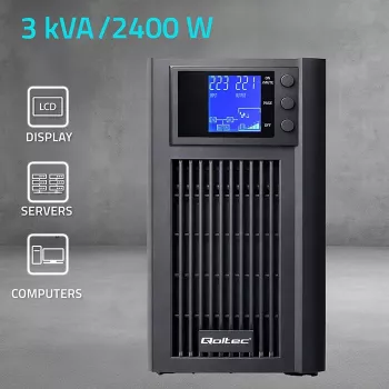 UPS QOLTEC puhdas siniaalto 3kVA 2400W AVR:llä ja LCD-näytöllä