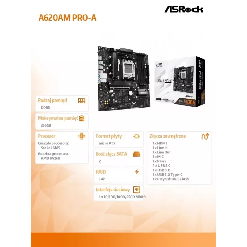ASRock A620AM PRO-A AM5 Micro-ATX emolevy