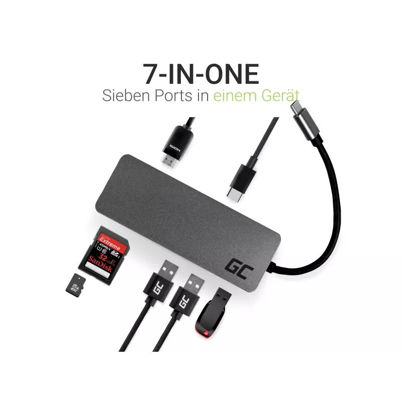 Green Cell AK50 - USB 3.2 Gen 1 (3.1 Gen 1) Type-C - USB 2.0 - USB 3.2 Gen 1 (3.1 Gen 1) Type-A - USB 3.2 Gen 1 (3.1 Gen 1) Type-C - MicroSD (TransFlash) - SD - hopea - Apple MacB