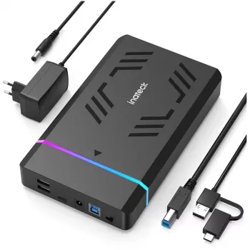 Inateck FE3003 RGB 3.5 USB 3.0 kiintolevykotelo 2.5/3.5 SATA HDD/SSD -levyille, musta