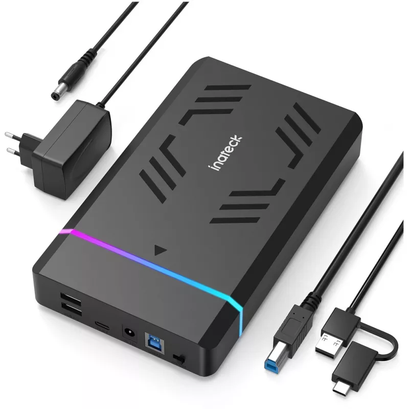 Inateck FE3003 RGB 3.5 USB 3.0 kiintolevykotelo 2.5/3.5 SATA HDD/SSD -levyille, musta