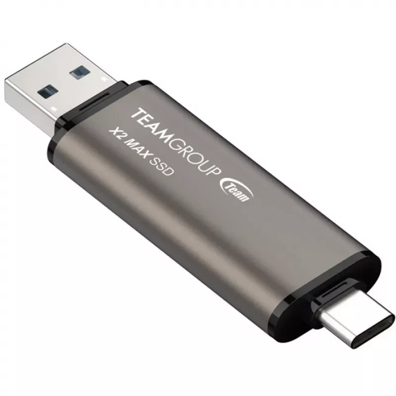 TeamGroup X2 MAX 1 Tt kaksiliitäntäinen USB-A/USB-C-muistitikku, USB 3.2 Gen 2, titaani/musta