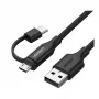 USB-A–Micro-USB- ja USB-C-kaapeli UGREEN 1 m musta — kaksiliittiminen lataus- ja datakaapeli