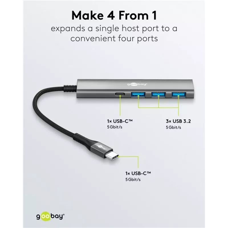 Goobay Slim 4-porttinen USB-keskitin USB-C - USB-A 5 Gbit/s - -Plug> 1x (76562)