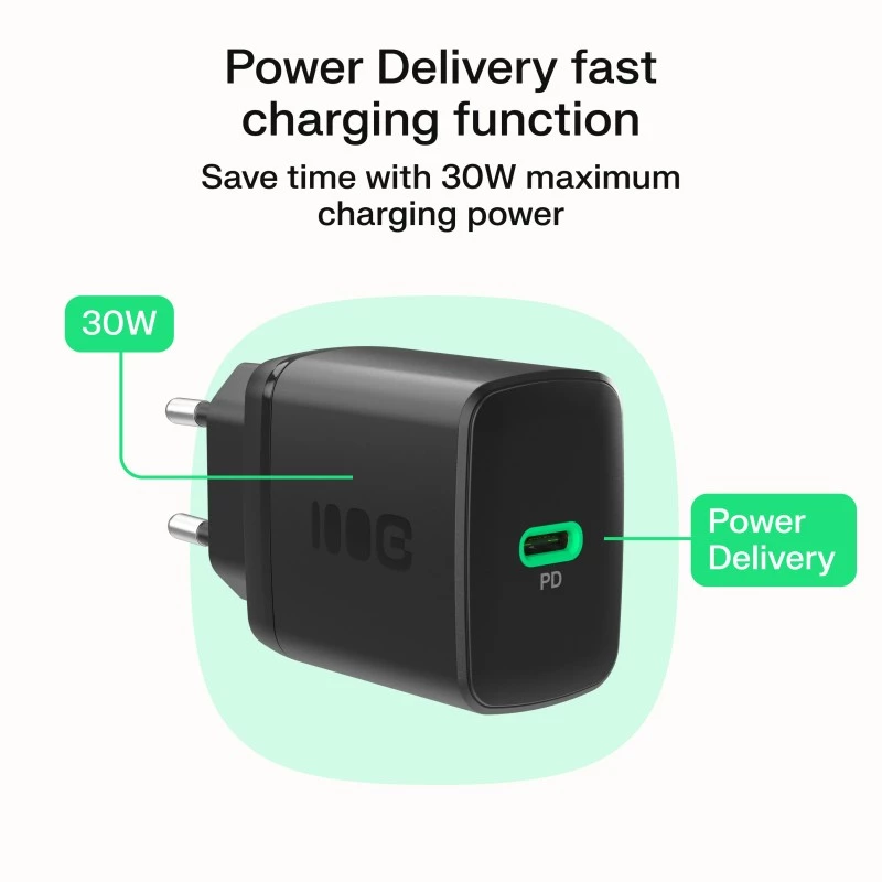 Virtalähde Green Cell PowerSource Solo30 30W musta — USB-C yksiporttinen laturi
