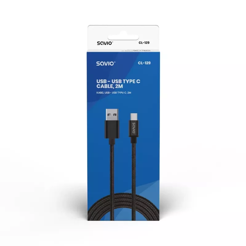 Savio CL-129 USB-kaapeli 2 m USB 2.0 USB A USB C musta