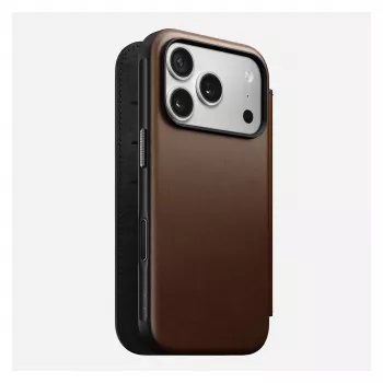 Nomad Modern Leather Folio nahkainen foliopuhelinkotelo iPhone 17 Pro – ruskea, sopii 6,3