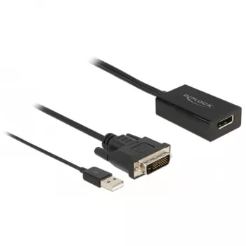 Delock - sovitinkaapeli - DVI-D, USB (vain virta) (uros) - DisplayPort (naaras) - DisplayPort 1,2 - 50 cm - tukee 4K 30 Hz - musta (63189)