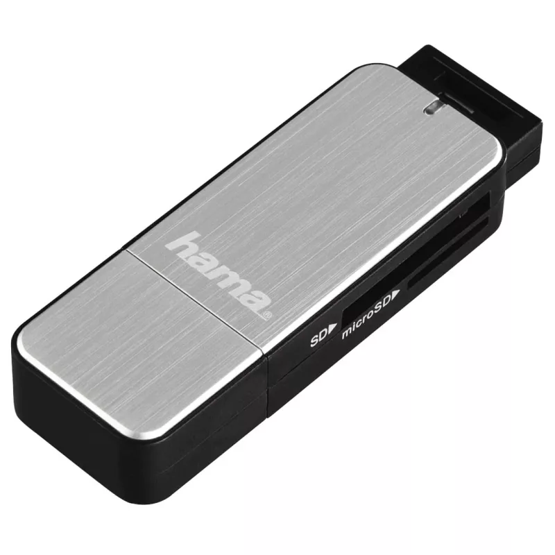 Hama 123900 USB 3.0 -muistikortinlukija SD/microSD, alumiini, musta/hopea