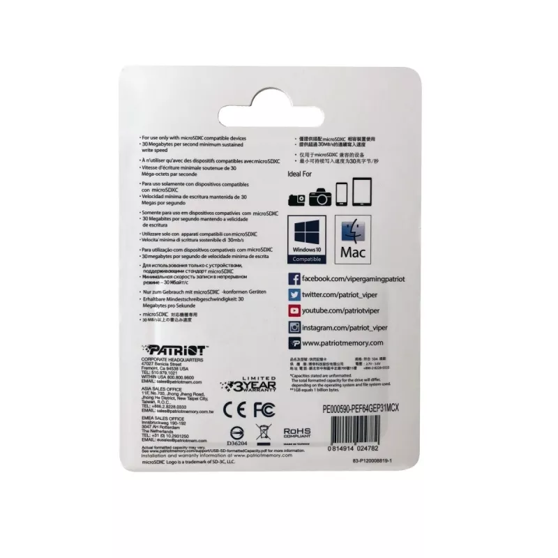 Patriot Memory PEF64GEP31MCX muistikortti 64 GB MicroSDXC Class 10