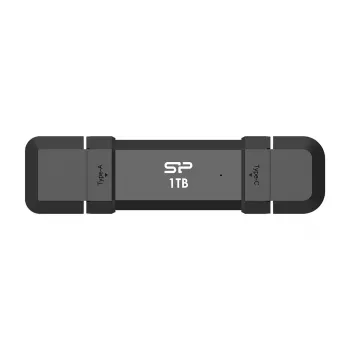 USB-muistitikku Silicon Power DS72 1 TB, USB 3.2 Gen 2 Type-A / Type-C, alumiini-kumikotelo, musta