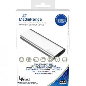 MediaRange MR1102 - SSD - 480 GB - ulkoinen (kannettava) - USB 3.2 Gen 2 (USB-C-liitäntä) - hopea (MR1102)