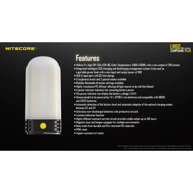 Paristokäyttöinen retkilyhty Nitecore LR60 280 lm USB C