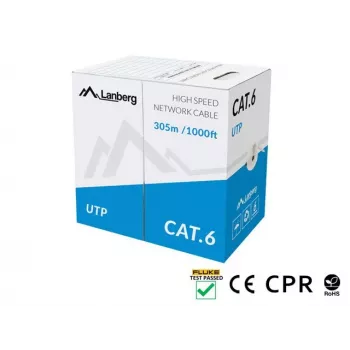 LANBERG verkkokaapeli Cat6 U/UTP LCU6-11CU-0305-S, 305 m, 23 AWG, harmaa, HDPE-vaippa