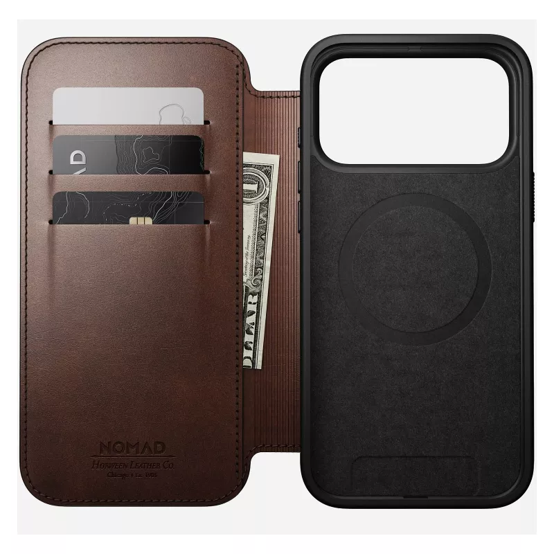 Nomad Modern Leather Folio -puhelinkotelo iPhone 17 Pro Max — ruskea, nahka, 6,3