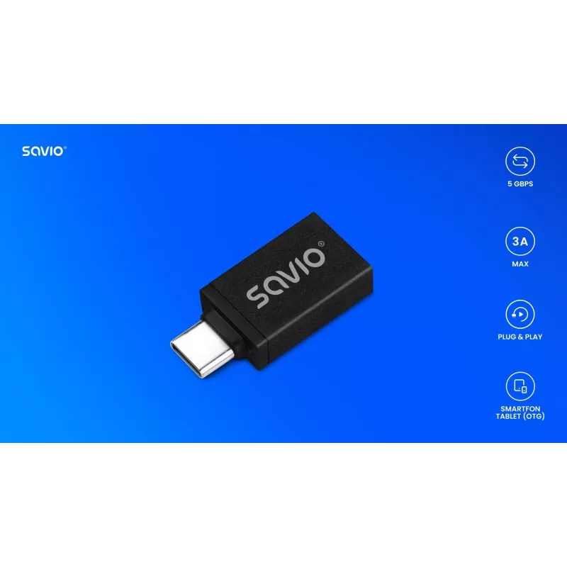 Savio AK-80 videokaapeli-adapteri 0m USB Type-A USB Type-C musta