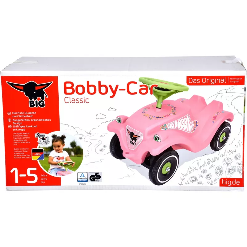 Bobby-Car-Classic Flower, potkupyörä pinkki/vaaleanvihreä