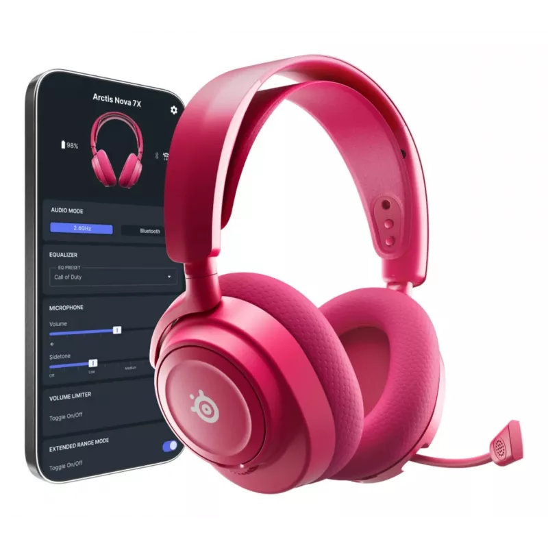 Headset STEELSERIES Arctis Nova 7X Wireless Gen 2 — langaton Bluetooth, korvan ympäri, panta, 20–20000 Hz, 325 g, magenta
