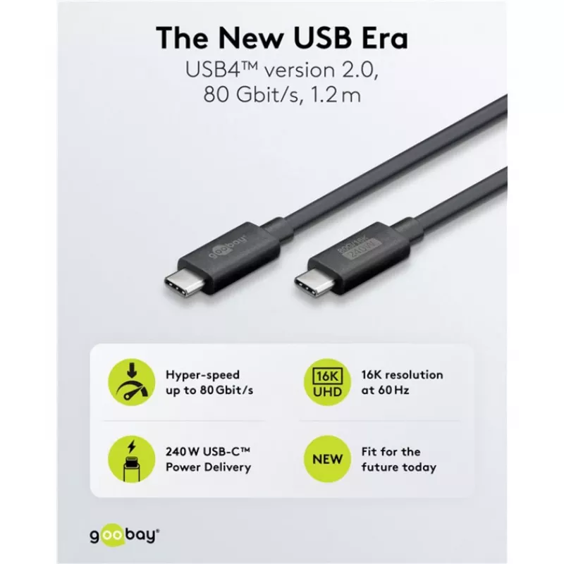 USB-C-kaapeli WENTRONIC USB4 Gen4 1.2m — tukee 16k@60Hz ja 4K@120Hz