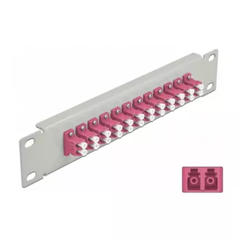 Kuitu-kytkentäpaneeli DeLOCK 10 tuuman 12 port LC Duplex violetti 1U harmaa