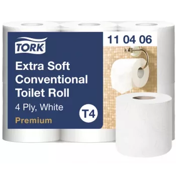Vessapaperi Tork Premium Extra Soft Conventional T4 — 4-kerroksiset rullat 9,7 cm x 19,1 m, 6 kpl:n pakkaus