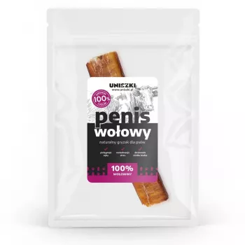 Pureskeluluu UNISZKI naudan penis 12 cm yksittäispakkaus, luonnollinen pureskeluherkku koirille