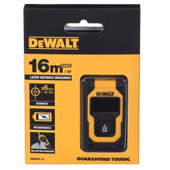 Laser-etäisyysmittari DeWalt DW055PL-XJ, kantama 0–16 m, tarkkuus ±6 mm, 3,7 V akku, USB-kaapeli
