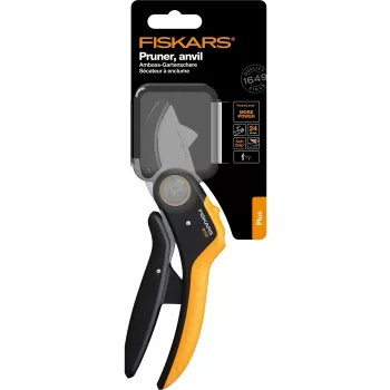 Oksasakset Fiskars Plus PowerLever alasin musta oranssi