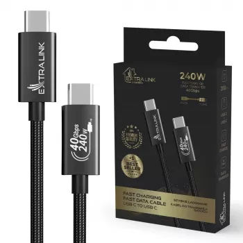 USB-C–USB-C-kaapeli Extralink CABESL05 — 2 m, USB 2.0, musta