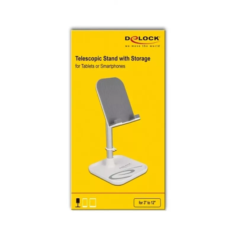 DeLOCK älypuhelin- ja tablettiteleskooppiteline hyllyllä, hopea/valkoinen