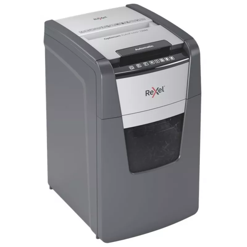 Rexel Optimum AutoFeed+ 130M paperinsilppuri, mikrosilppu 2 x 15 mm, P-5, 130 arkkia, 44 l:n astia