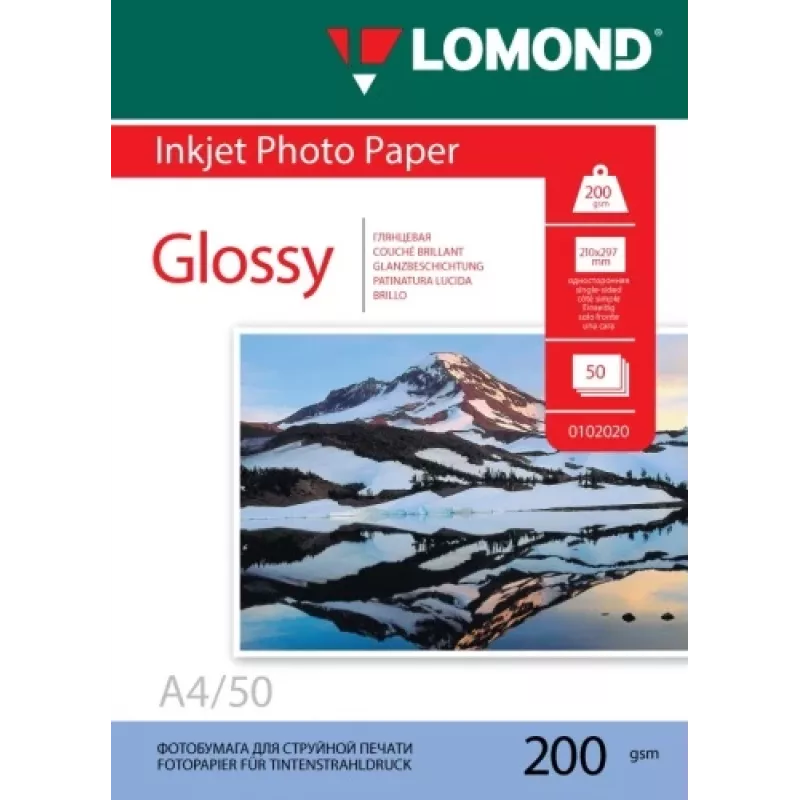 Lomond valokuvamustesuihkupaperi kiiltävä 200 g/m² A4, 50 arkkia