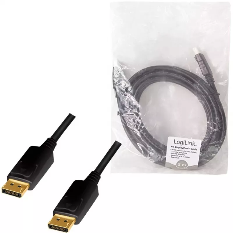 LogiLink CD0103 DisplayPort-kaapeli DP/M - DP/M, 4K/60Hz, CCS, musta, 5m (CD0103)