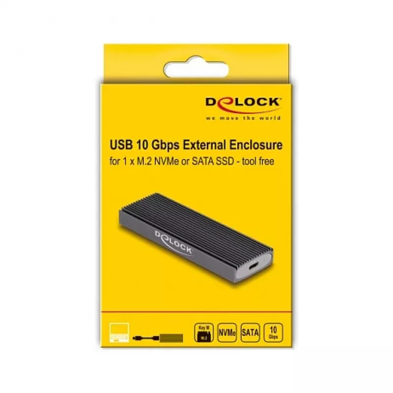 SSD-kotelo DeLOCK ulkoinen USB Type-C -combo-kotelo M.2 NVMe PCIe- tai SATA-SSD-asemalle työkaluitta
