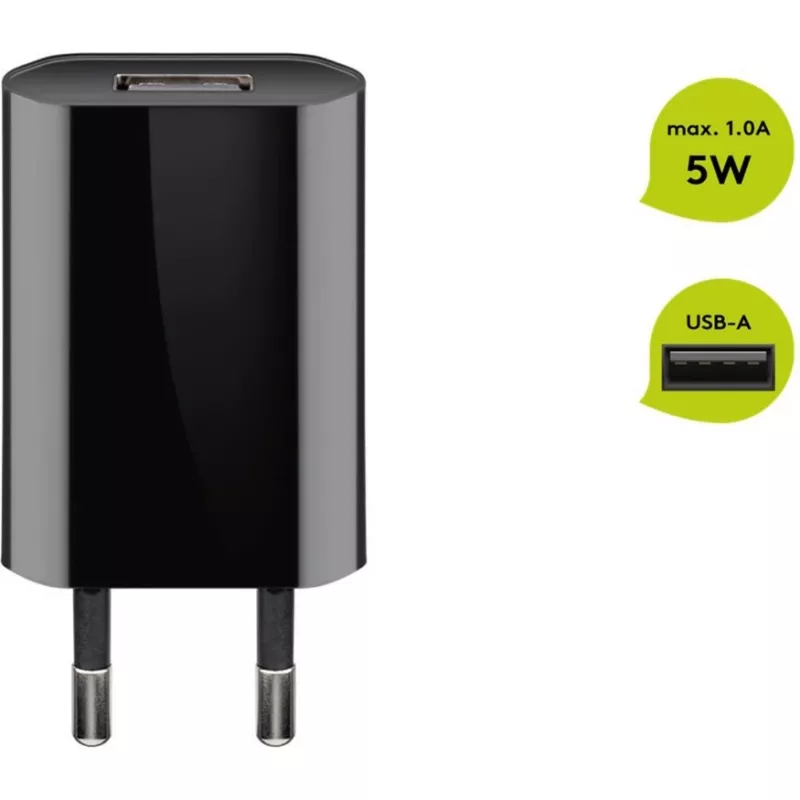 USB-virtalähde GOOBAY 5 W, 1x USB 2.0, tulo 100–240 V, musta