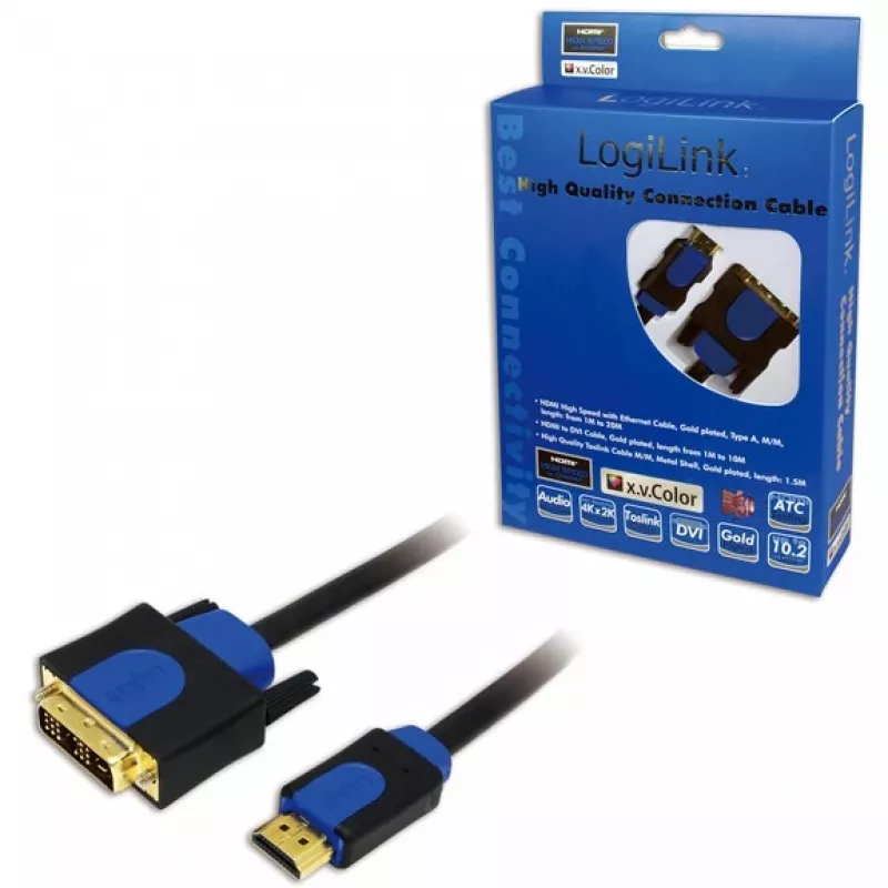 Videokaapeli-adapteri LogiLink CHB3102 2 m HDMI DVI-D musta sininen
