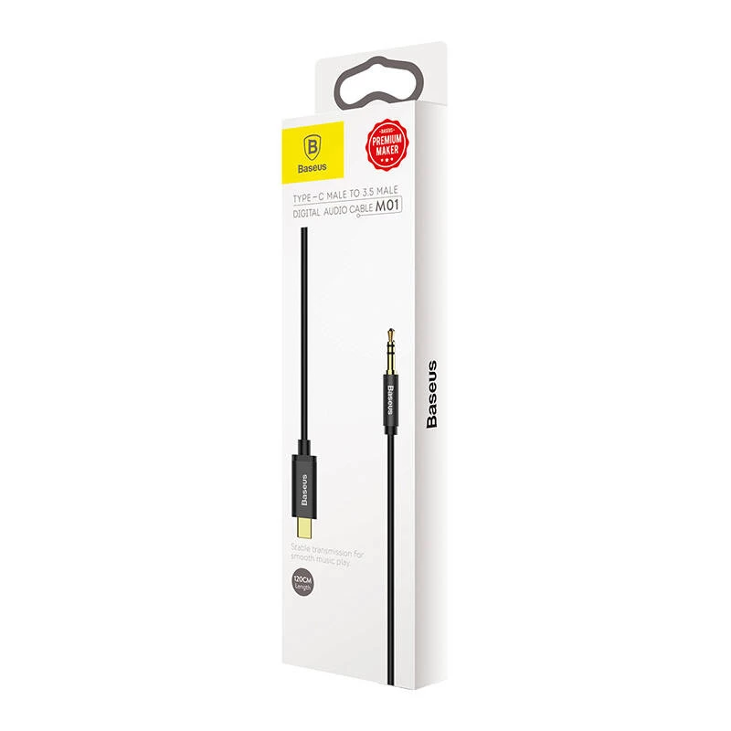 Baseus Yiven audiokaapeli USB-C – 3,5 mm miniliitin, 1,2 m (musta)