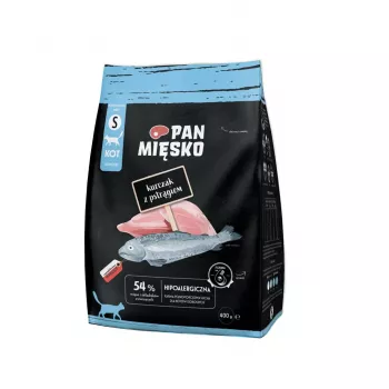 Kuivaruoka kissoille Pan Miesko kana taimenen kanssa S, täysravinto kuivaruoka, 400 g, 39 % proteiinia, 16 % rasvaa