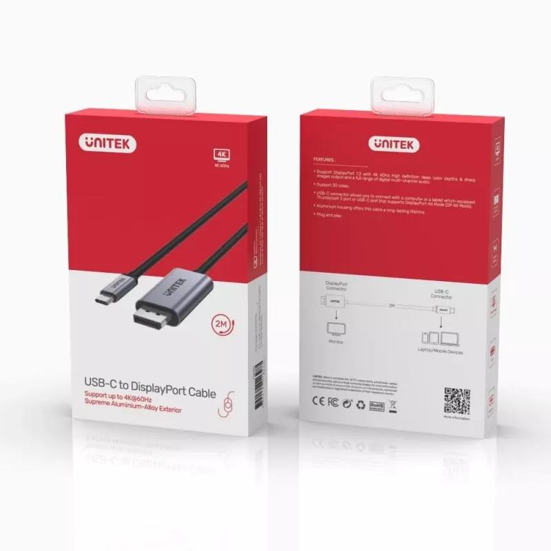 UNITEK V1409A kaapelisovitin USB-C DisplayPort musta, harmaa