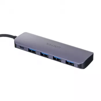 USB-keskitin Unitek P5+ — 5 porttia (4 × USB 3.2 Gen 2 Type-A), USB 3.2 Gen 1 isäntä, 5 Gbit/s, 10 W PD, alumiini, harmaa