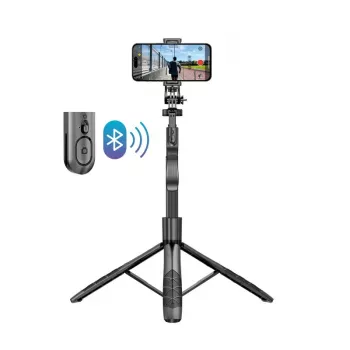 Jalustallinen selfie-tikku Crong CRGSGU1BLK alumiini Bluetooth taitettavilla jaloilla ja puhelinpidikkeellä