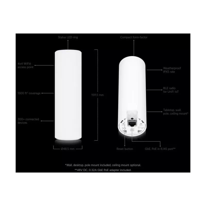 Ubiquiti UniFi U6-Mesh WiFi 6 -tukiasema AX5300 5.3 Gbps IPX5 vedenpitävä - valkoinen