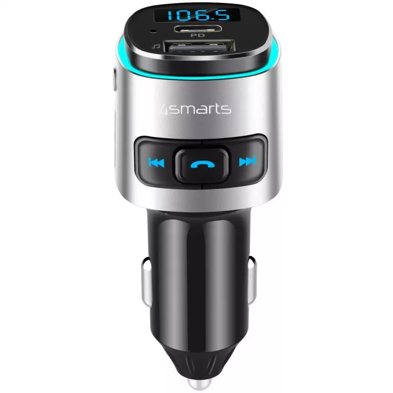 FM-lähetin 4smarts 456201 savukkeensytytin musta hopea AM FM Bluetooth