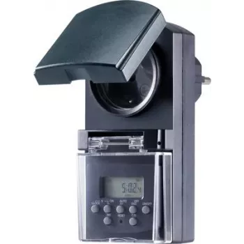 Basetech BT-2106308 pistorasia-ajastin digitaalinen viikko-ohjelma 1800 W IP44 lähtölaskentatoiminto, satunnaistoiminto
