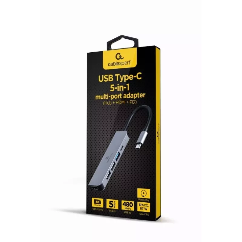 Gembird A-CM-COMBO5-03 USB Type-C 5-in-1 moniporttisovitin (keskitin + HDMI + PD)