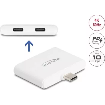 DELOCK USB Type-C-adapteri — USB-C data 10 Gbit/s, video 4K@60Hz, PD 92W (malli 61088)