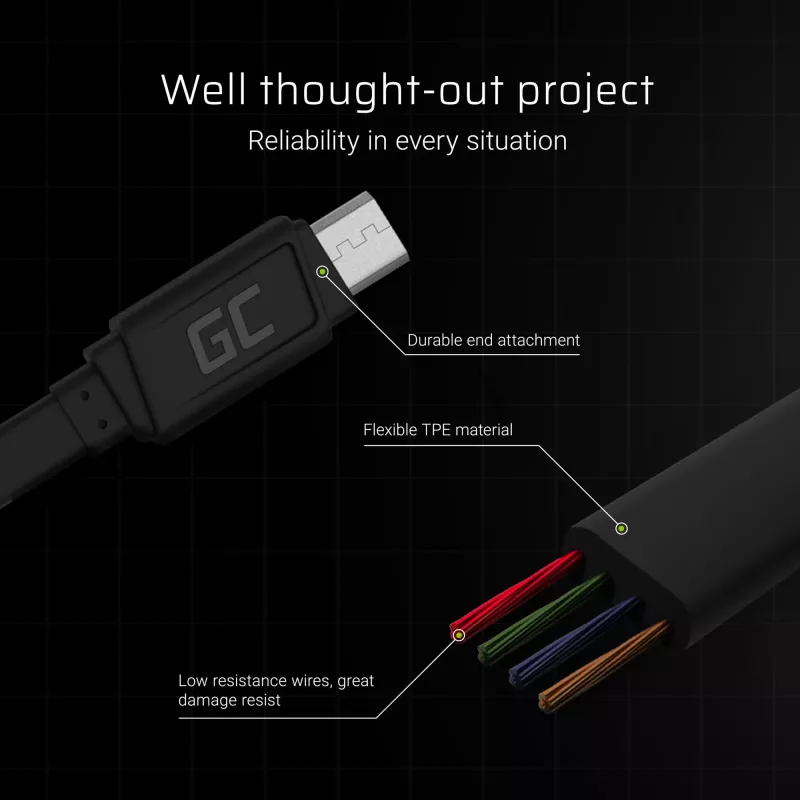 Mattalitteinen kaapeli - USB-A - Micro-USB