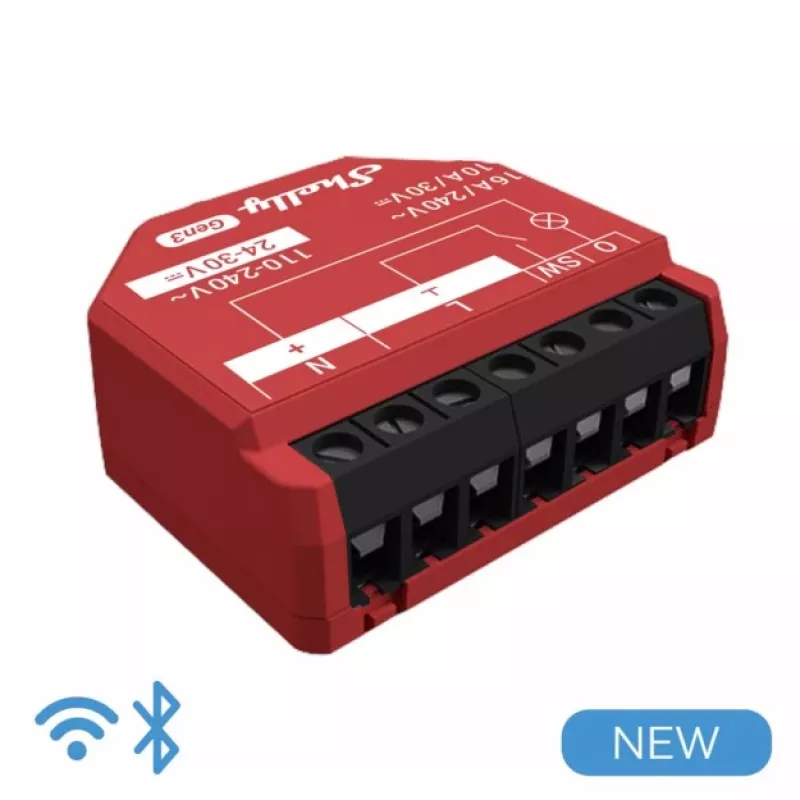Shelly 1PM Gen3 Wi-Fi/Bluetooth-rele, 16 A, tehonmittauksella