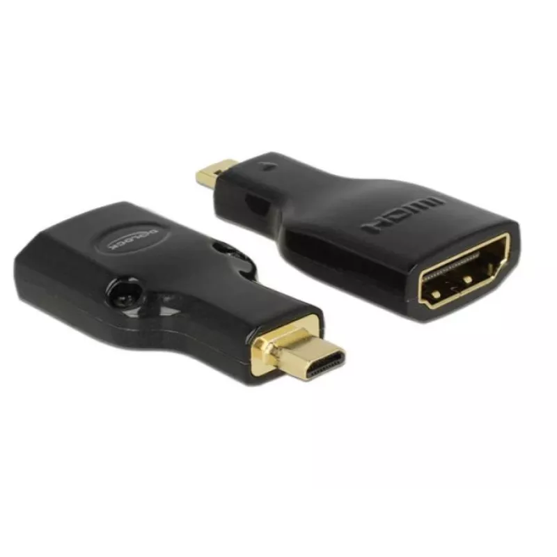 DeLOCK 65664 High Speed HDMI -sovitin Ethernetillä, HDMI Micro-D uros – HDMI-A naaras, 4K, musta